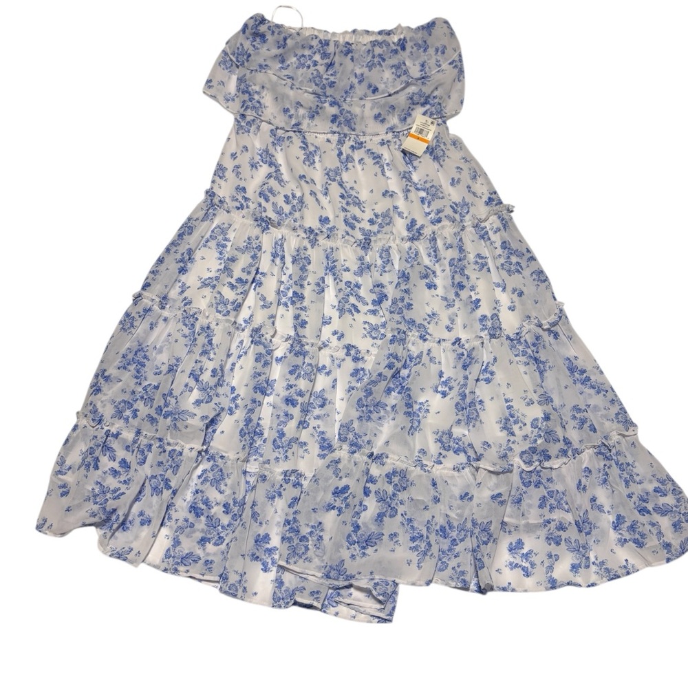 1.STATE Strapless Ruffle Tiered Midi Dress S Ditsy Floral Cottagecore